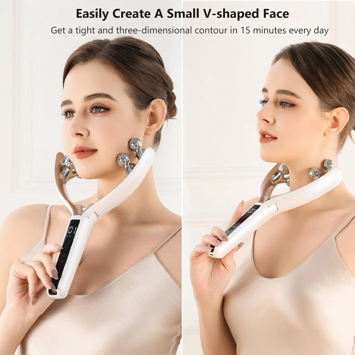 Wireless Facial Massager,Facial Massager Face and Neck,6 Modes&2 Functions,Face Roller Lymphatic Drainage,Portable Rechargeable V-Shape Sculpting&Puffiness Relief Tool for Home&Travel Use