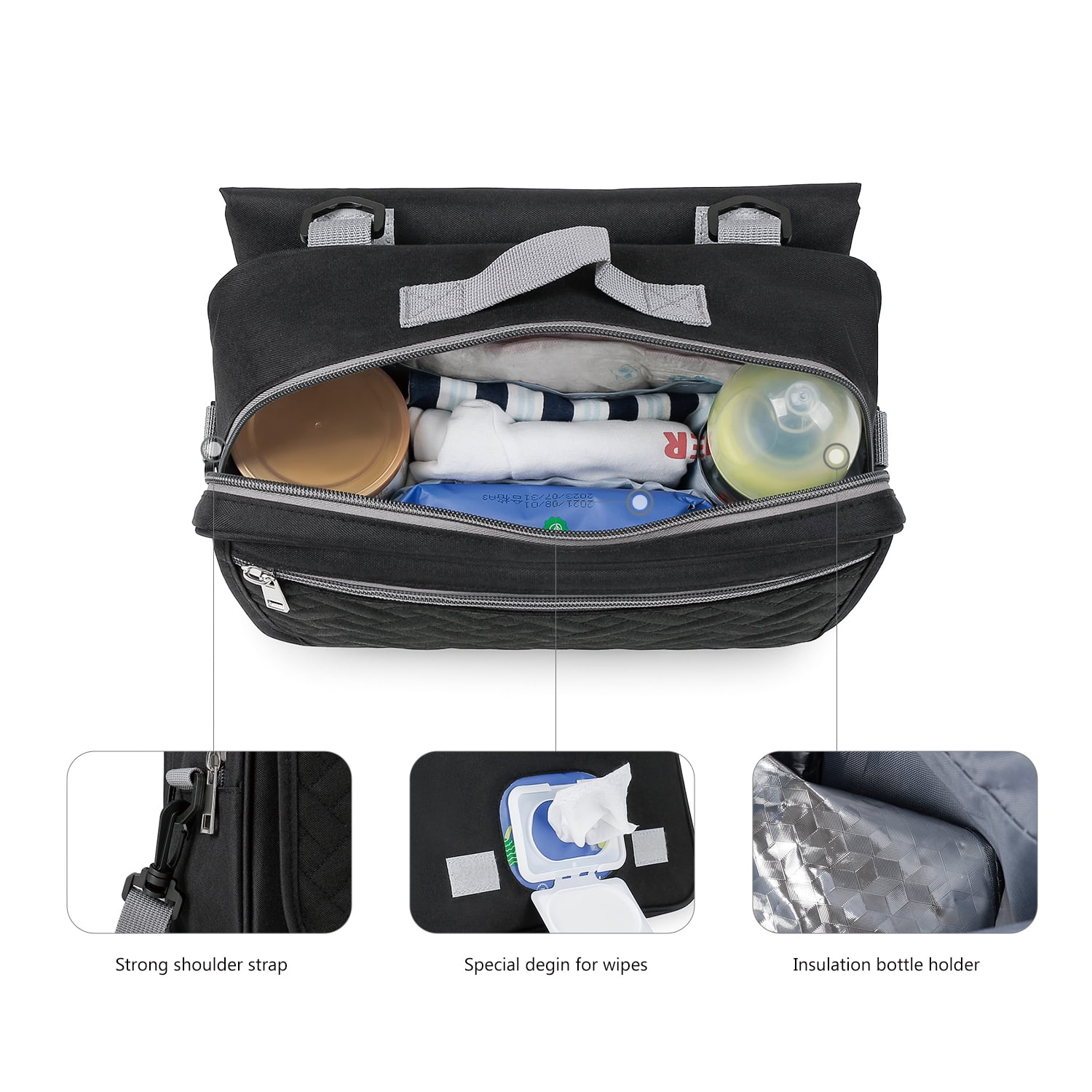 Baby Diaper Caddy Bag with Changing Pad - Changing Bag Baby Stroller Bag for Diapers, Wipes & Toys