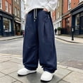thumbnail image 2 of Hurxie Boys Baggy Sweatpants Wide Leg Open Bottom Elastic Waist Athletic Joggers Pants with Pockets Navy,14-15 Years, 2 of 7