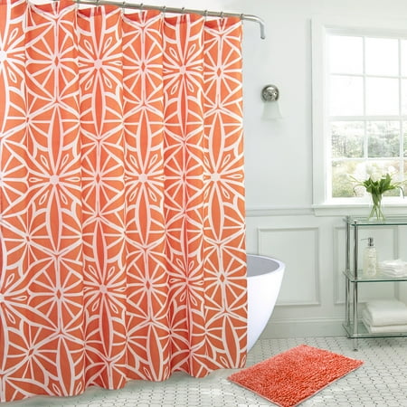 Scope Bath Mat And Shower Curtain Set W Hooks In Terracotta