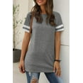 thumbnail image 5 of TEMOFON Womens Tunics Tops Loose Casual Striped Shirts Short Sleeve Crewneck Tops Summer Cute T-Shirt Lightgrey Y2K Tees, 5 of 6