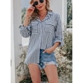 thumbnail image 4 of Women's Button Down Shirts Casual Long Sleeve V Neck Striped Blouses Tops with Pockets, 4 of 7