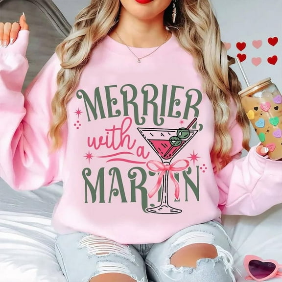 Merrier with a Martini Sweatshirt, Retro Christmas Shirt, Funny Holiday Cocktail Sweatshirt, Vintage Xmas Party Shirt, Holiday Vibes Sweatshirt, Gift for Her Shirt