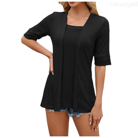 Lixiuxyad Womens Fashion Casual Solid Color T Shirt Half Sleeve Square Neck Casual Top Summer Tee Shirts,Black L