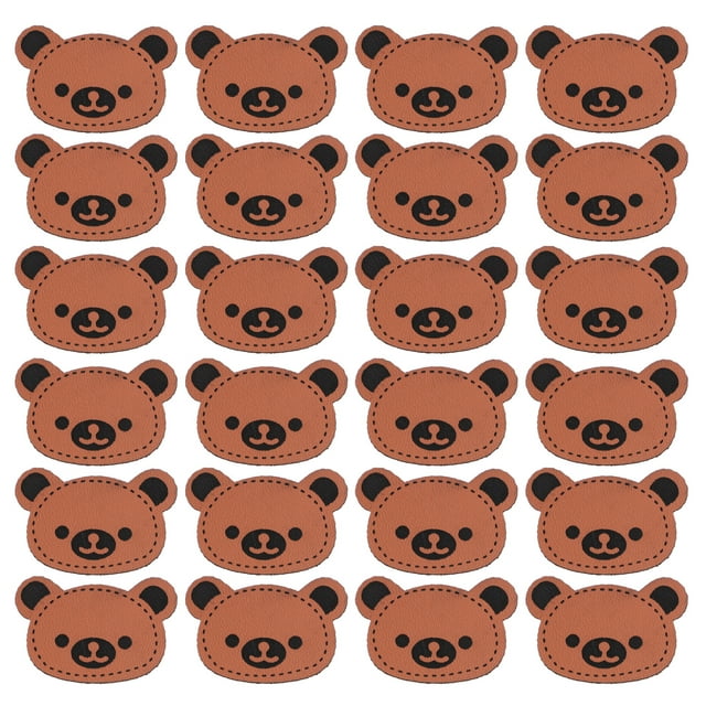 Miangastore 100pcs Embossed Bear Head PU Label Tags DIY Sewing Embellishment Clothing Label