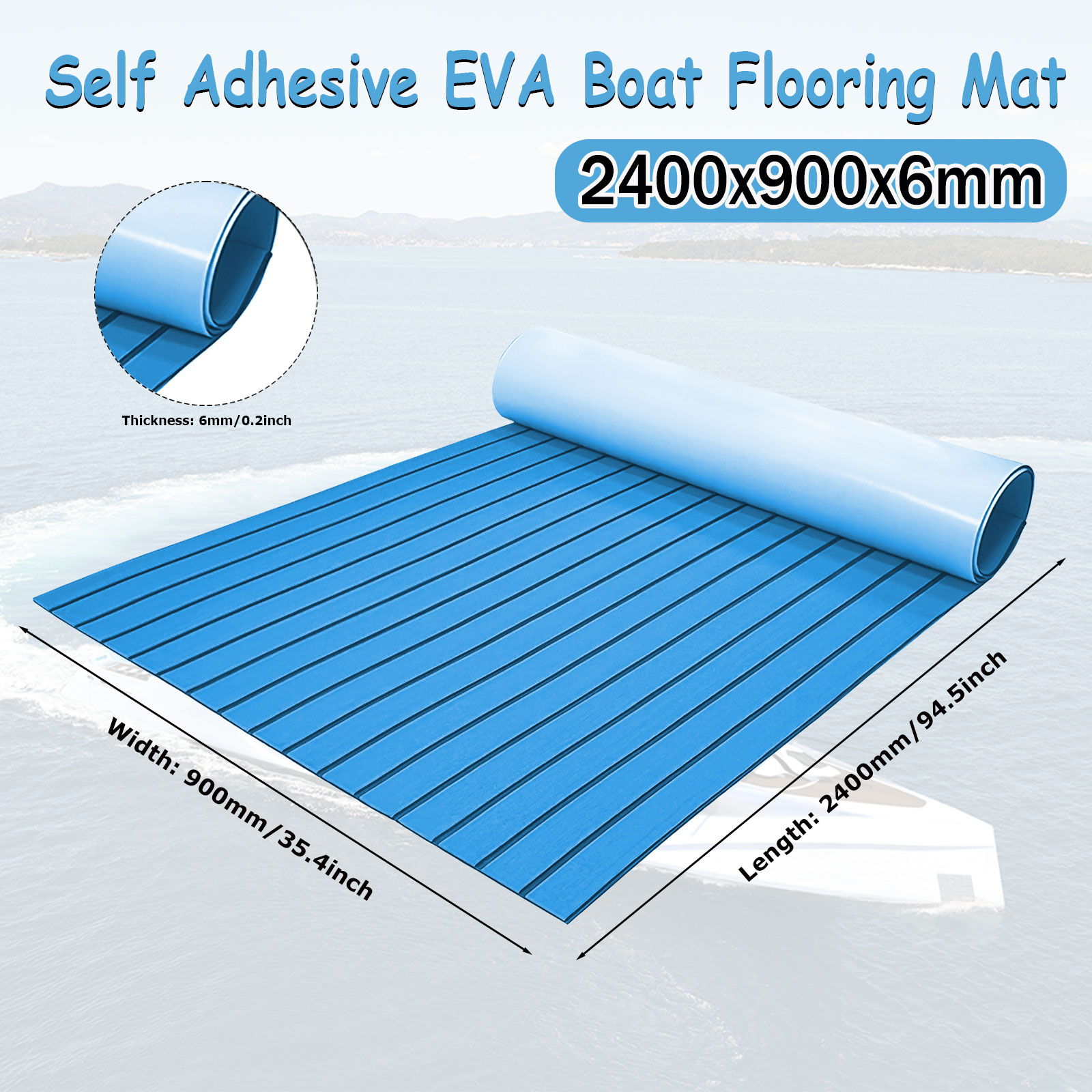 Boat Flooring EVA Foam Boat Decking Marine Mat Non-Slip Self-Adhesive Flooring Sheet for Motorboat Kayak Surfboard Garden Swimming Pools, 94.5" x 35.4"