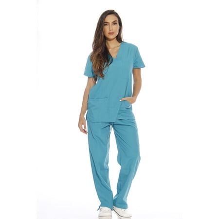 

Just Love Women s Scrub Sets Six Pocket Medical Scrubs (V-Neck with Cargo Pant) (Teal X-Small)