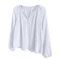thumbnail image 3 of Chuancc Blouse for Women,Long Sleeve Shirts Lounge Shirts Women Loose Fit Tunic Shirts Roll Up Long Sleeve V Neck Blouses Work Gauze Tops Vintage Vacation Tees Shirt White XL, 3 of 5