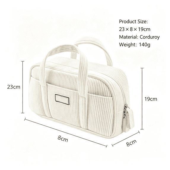 Corduroy Pencil Case Large Capacity Double Layer Aesthetic Handbag Style Stationery Bag with Handles for Middle School Students Girls Purple