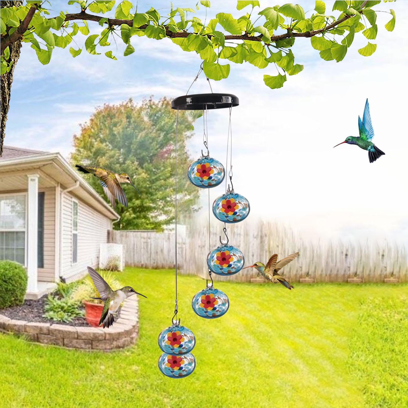 1pcs Charming Wind Chimes Hummingbird feeders for Outdoors Hanging ant and bee Proof,Never Leak,Perfect Garden Decor for Outside