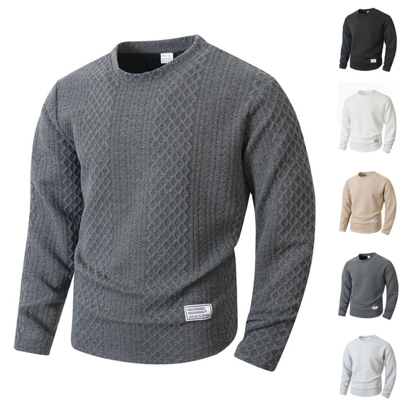 LMOIPLI Men's Solid Color Cable Knit Sweatshirts Vintage Long Sleeve Pullover Sweater Woven Crewneck Knitted Tops Black M