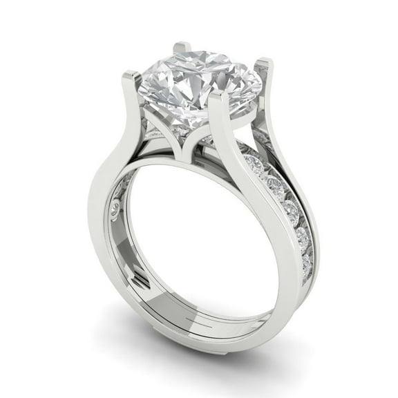 Clara Pucci 18K White Gold 3.39 Synthetic Moissanite Engraveable Engagement Ring Wedding Band Set