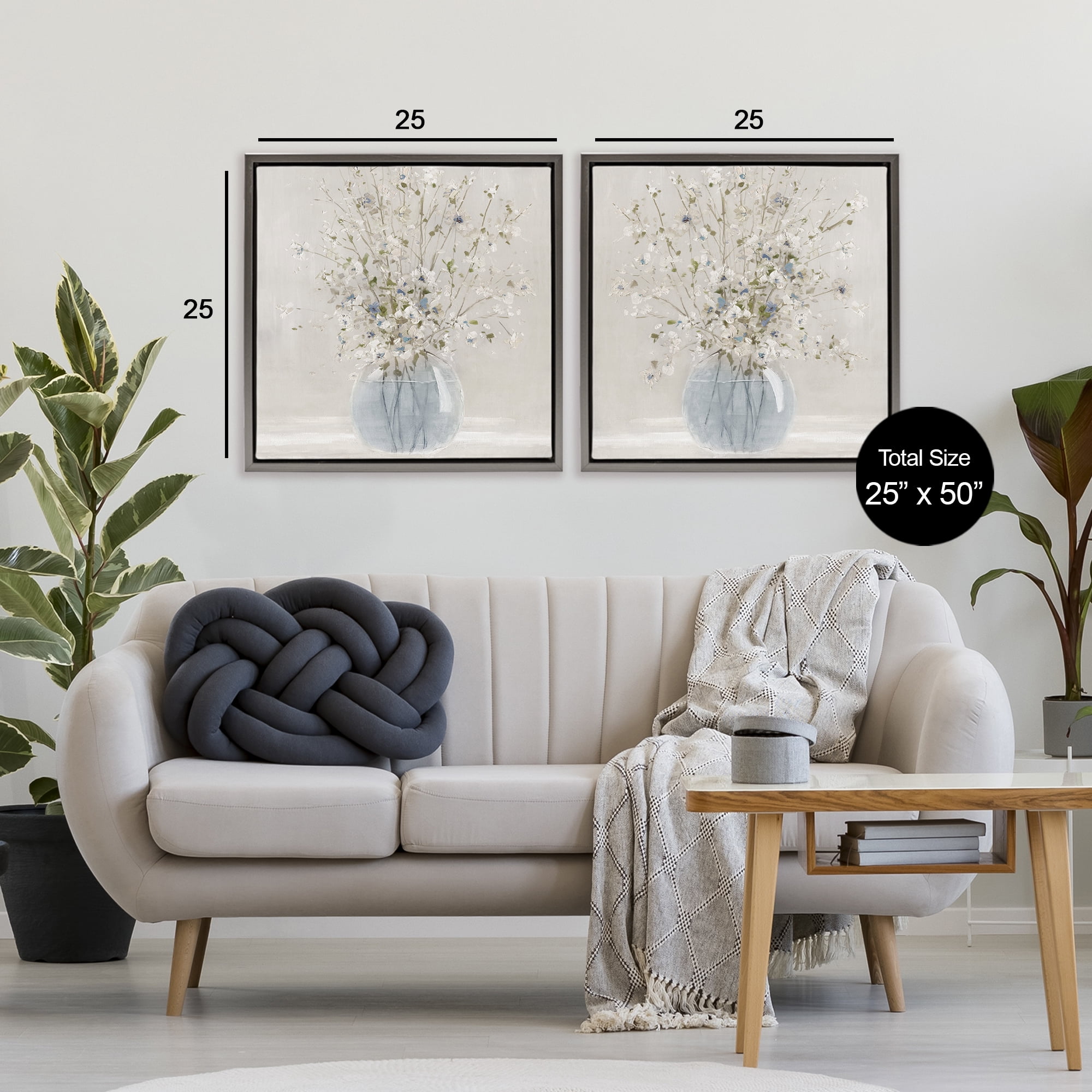 Stupell Industries Delicate Glass Vase Bouquet 2 Piece Gray Framed Floater Canvas Set, design by Carol Robinson