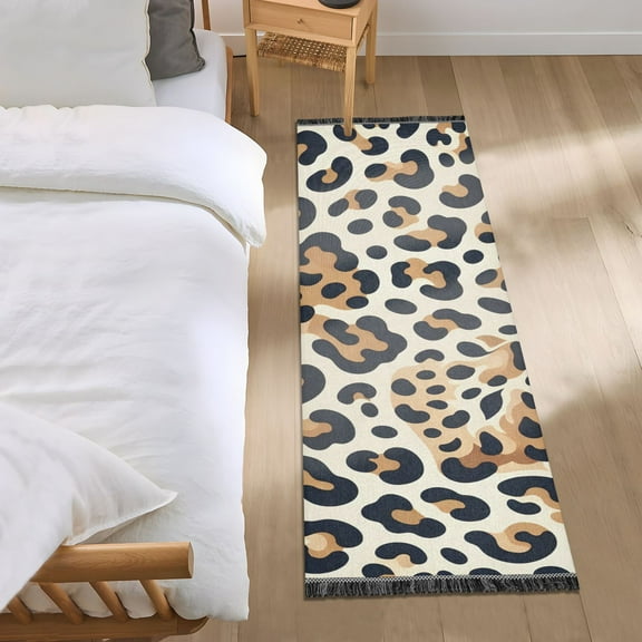 Leopard Face and Leopard Spot Runner Area Rug 2x6 Soft Non-Slip Washable Bedside Carpet for Hallway Bedroom Living Room Home Decor