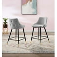thumbnail image 2 of Counter Stool Chair, Set of 2, Velvet, Light Grey Gray, Modern Contemporary Urban Design, Bar Pub Cafe Bistro Hotel Restaurant Hospitality, 2 of 9