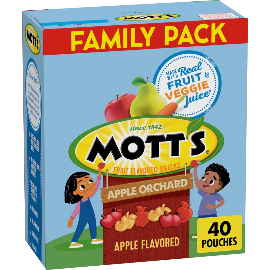 (4 pack) Mott's Fruit Flavored Snacks, Apple Orchard, Gluten Free Snack, Family Pack, 40 Ct, 32 oz