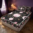 thumbnail image 3 of Homewish Bohemian Moon Phase Zipper Twin Comforter Sets with Fitted Sheet and 2 Pillowcases, Pink Flower Blossom Zipper Bedding Set, Pink Reversible, 3 of 7