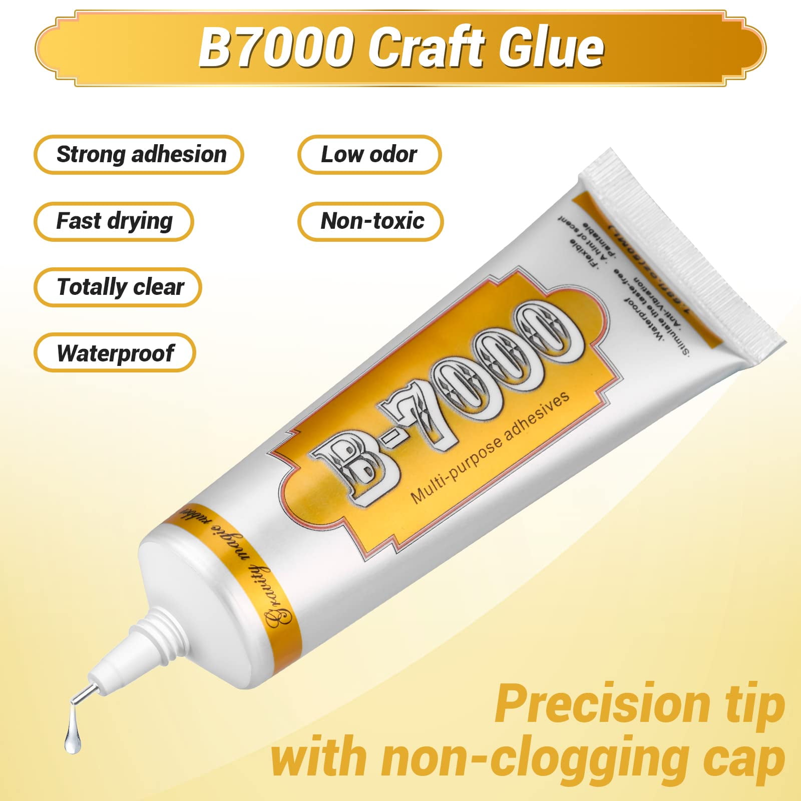 B7000 Fabric Glue with Precision Tips, 3Pcs 25ml Upgrade Industrial  Strength Adhesive B-7000 Glue Clear for Jewelry Crafts DIY, Metal, Stone,  Rhinestone Gems Gel, Glass, Fabric, Cell Phone Repair 
