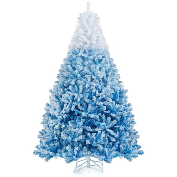 GVN 8ft Artificial Christmas Trees with 456 Branch Tips and Folding Metal Stand, Xmas Decoration Tree for Indoor, Outdoor, Holiday Decor, White & Blue