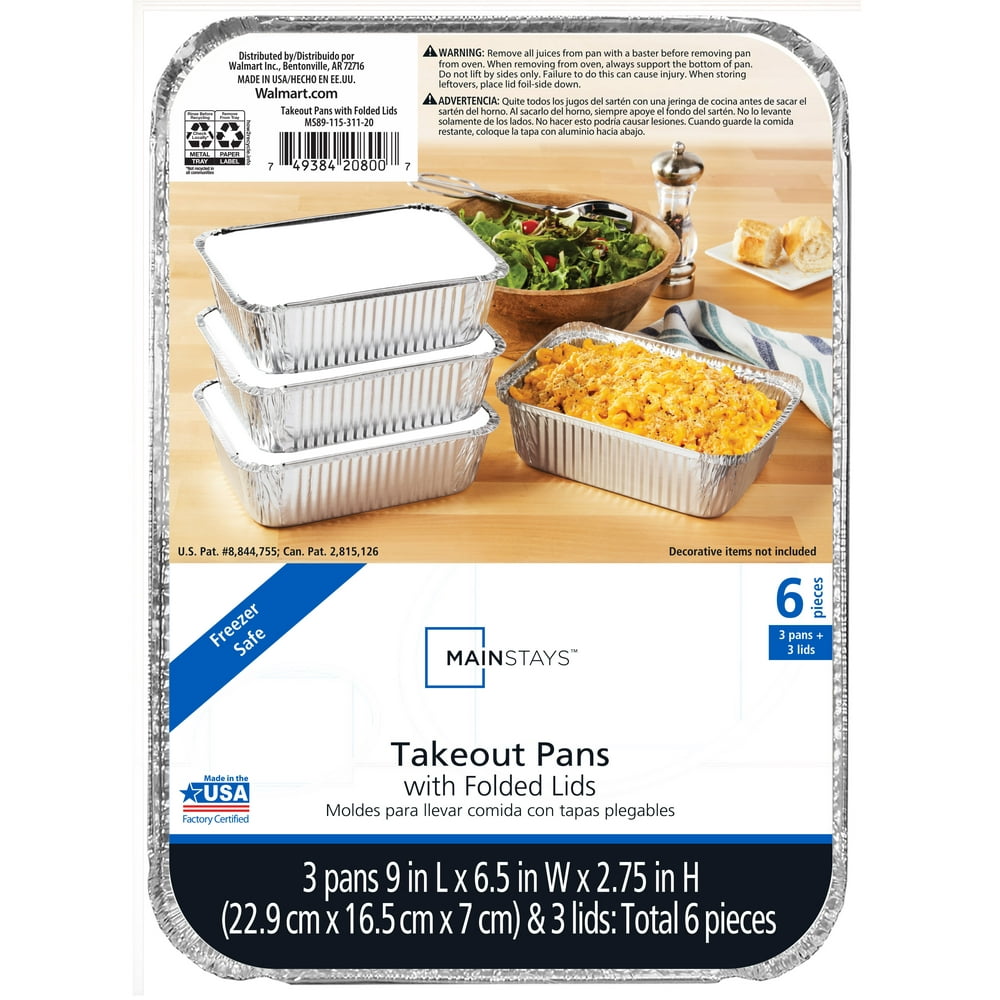 Mainstays Medium Rectangular Aluminum Foil Takeout Pans with Folded