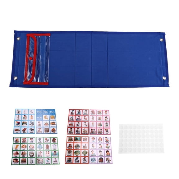 TOP! Visual Schedule for Kids Daily Routine Chart with 70 Cards Calendar Pocket Autism Learning Behavioral Tool Blue