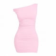 thumbnail image 4 of MYAOYI Womens One Shoulder Bodycon Dress Asymmetric Ruched Side Mini Dress, 4 of 8