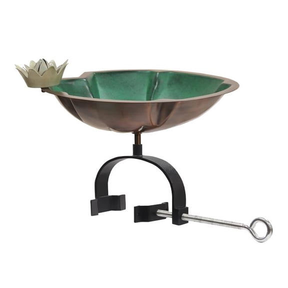 Achla BB-10-OR2 Lilypad Birdbath - Over Rail Bracket, Stainless Steel - Antique Copper Plated & Colored Patina Finish