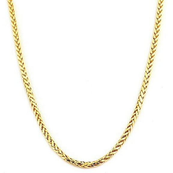 LOVEBLING 10K Yellow Gold 2.5mm Palm Round Wheat Franco Chain Necklace with Lobster Lock (22")