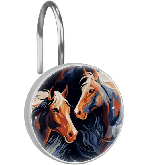 HemaKayy 12 Pcs Decorative Shower Curtain Hooks - Stainless Steel Rings for Bathroom Décor - Easy Glide & Secure Hold - Perfect Decoration for Bathroom Shower Rods - Animal Horse