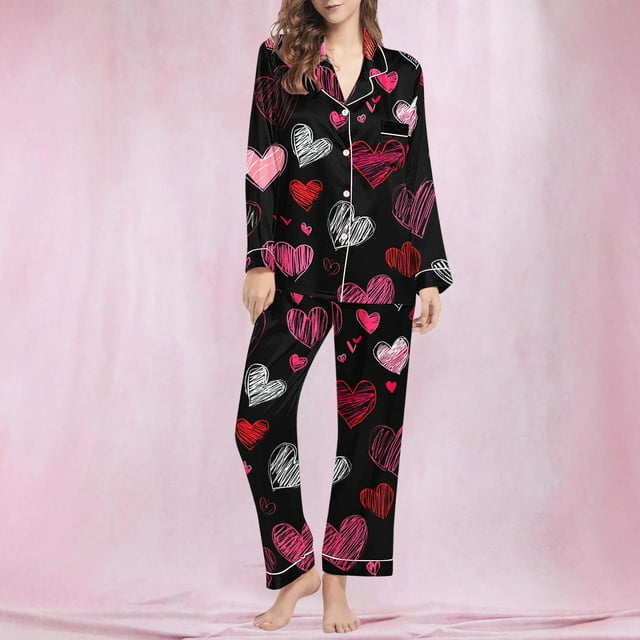 Weiqiqre Pyjama en Soie pour Femmes Ensemble de Pyjama 2 Pcs Ensembles de Pyjamas Assortis Mignon Pyjama Imprimé Chemise à Boutons
