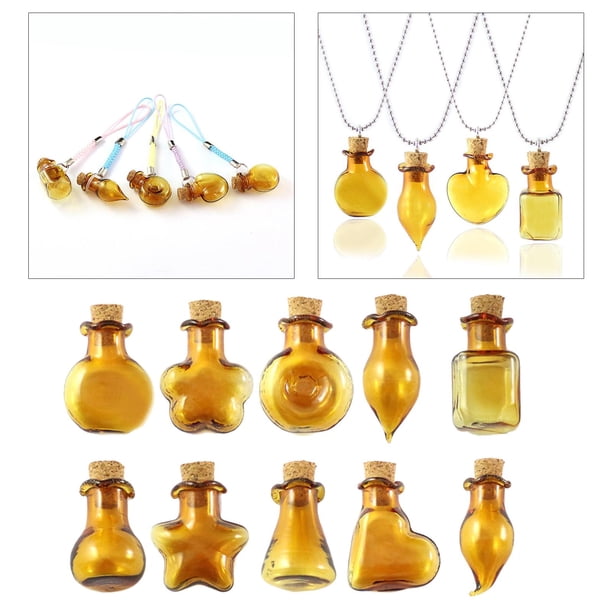 Collier Pendentif Bouteille En Verre – Thème Citrouille/abeille/fruit, Bouchon Liège, Parfum – Argenté