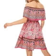 thumbnail image 2 of Jumpingount Vestido corto bohemio estampado fuera del hombro cómodo vestido de algodón vestido de verano fiesta de vacaciones accesorios de ropa Prendas para la parte del cuerpo Rosado METRO, 2 of 6