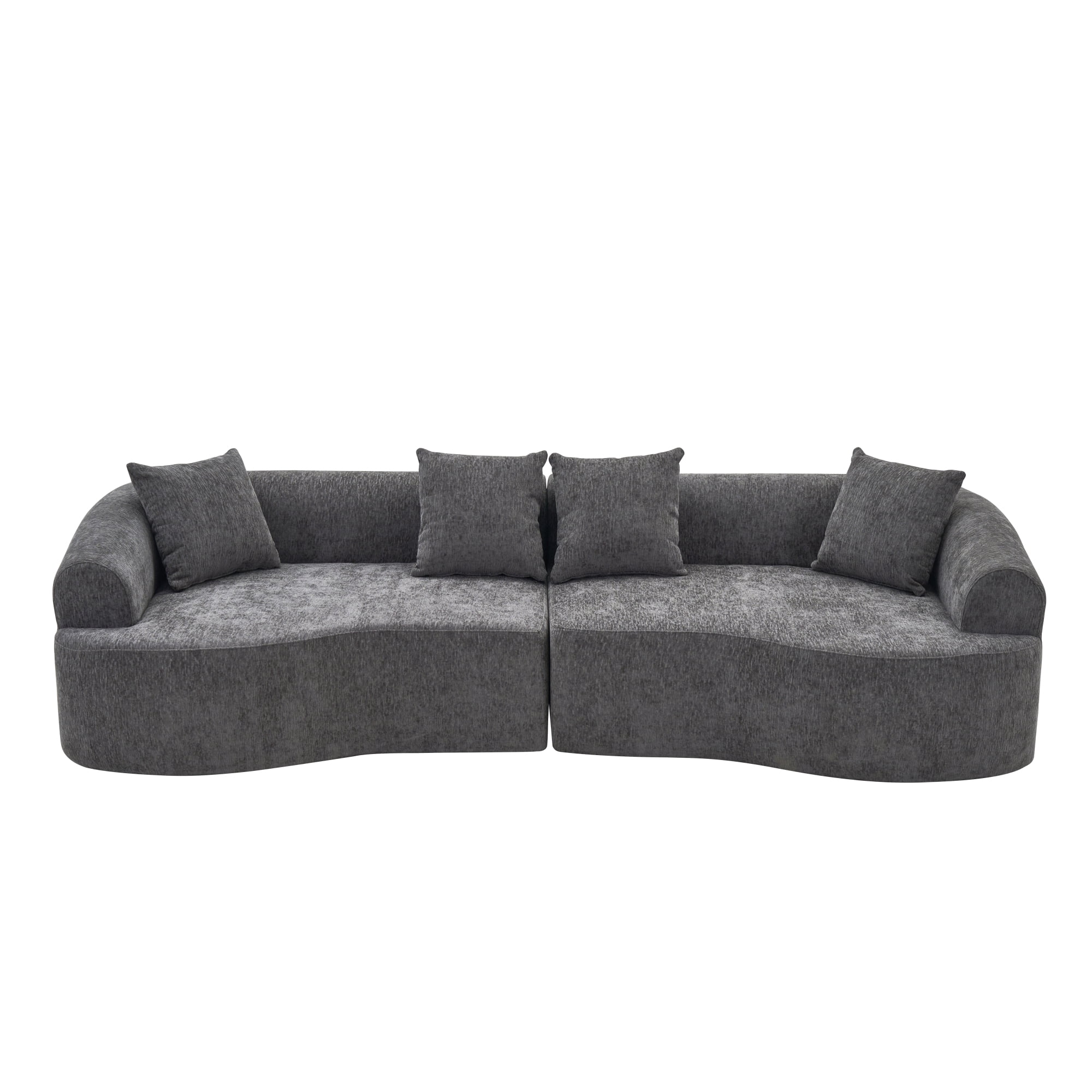 Leumius 108" Curved Boneless Sofa, Compression Modular Sectional, Chenille Couches Sleeper for Living Room Bedroom Apartment Lounge Grey
