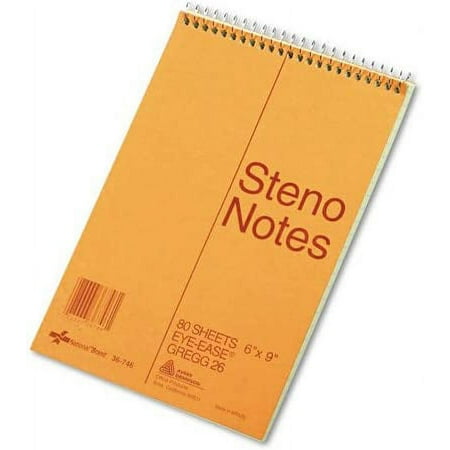 National Brand : Standard Spiral Steno Book, Gregg Rule, 6 x 9, Green, 80 Sheets per Pad -:- Sold as 2 Packs of - 1 - / - Total of 2 Each by National