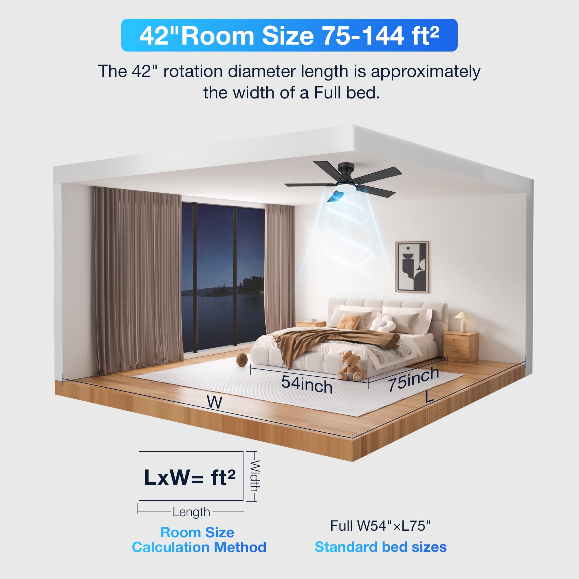 42” Smart Wood Flush Mount Ceiling Fans with Lights Remote,Quiet DC Motor,Outdoor Indoor Low Profile Ceiling Fan,Voice WIFI Alexa App Control,Dimmable,6-speed,for Modern Bedroom Patio