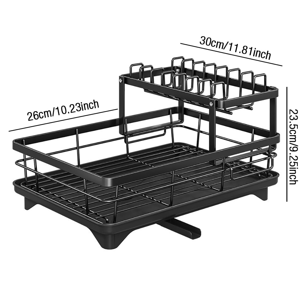 XMZHOU Dish Drying Racks for Kitchen Counter Carbon Steel Space-Saving 2 Tiers Bowl and Plate Storage Rack Kitchenware Countertop Organizer, Black