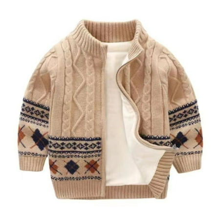 

LYMAYTER Baby Boys Girls Cardigan Sweater Kids Knit Padded Lining Sweater Outwear Coat for Toddler 1-10T