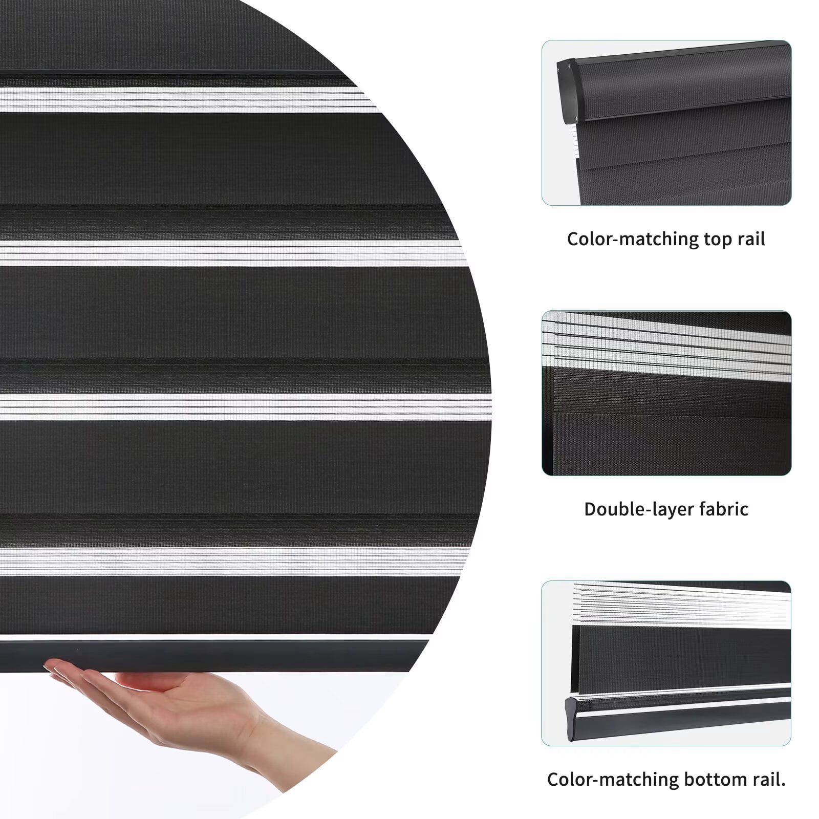 MYshade Cordless Zebra Blinds Black-46"W*72"H Pull Down Roller Window Shades Double Layer Light Control Free Stop Window Shades Day and Night Blinds Easy Installation for Home
