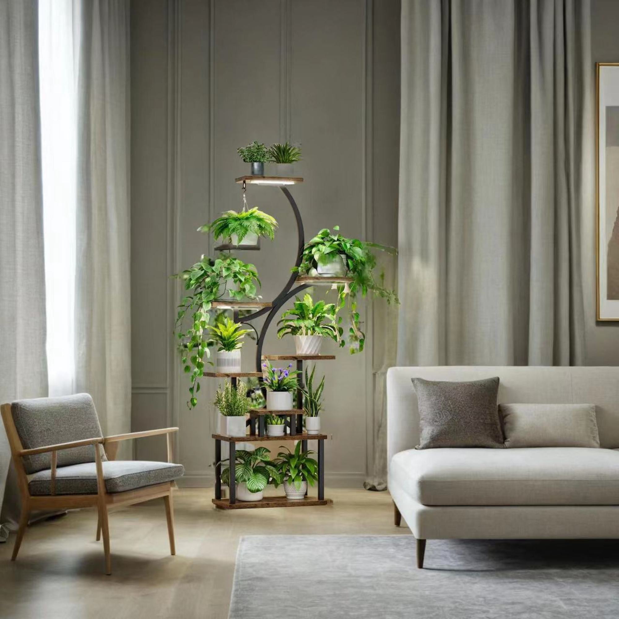 Leumius Plant Stand with Grow Lights, 8 Tiered Indoor Metal Plant Flower Shelf, 61" Tall Plant Stand for Indoor Plants Multiple, S-Shaped Plant Rack for Home Patio