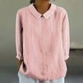 thumbnail image 3 of VUPSGEZ Women's Cotton Linen Button Short Sleeve Shirts Summer Loose Crew Neck Casual Boho Top Vintage Embroidered Blouse Tops (Pink,XXXL), 3 of 4