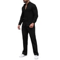 thumbnail image 2 of Men's 2 Piece Vertical Striped Textured Outfits Summer Casual Long Sleeve Button Down Shirts and Pants Matching Sets Black, 2 of 8