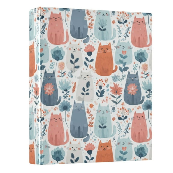 Three Ring Binder Cute Cats and Flowers 1.5 Inch Round Binder D-Rings for Office Supplies and More