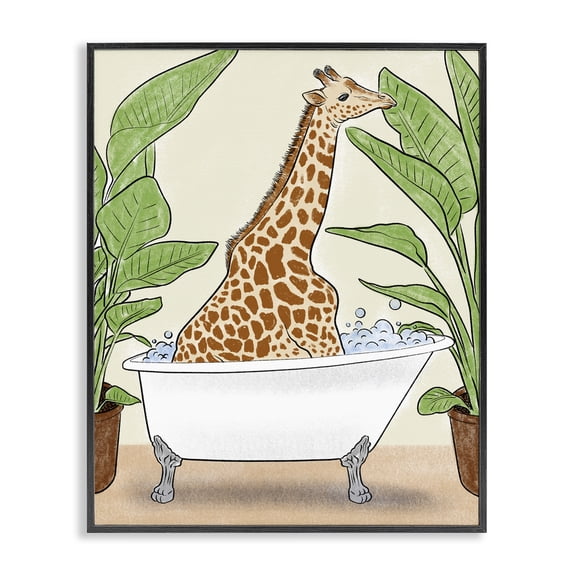 Stupell Industries Bathing Giraffe & Plants Black Framed Giclee Art, design by Marcus Prime