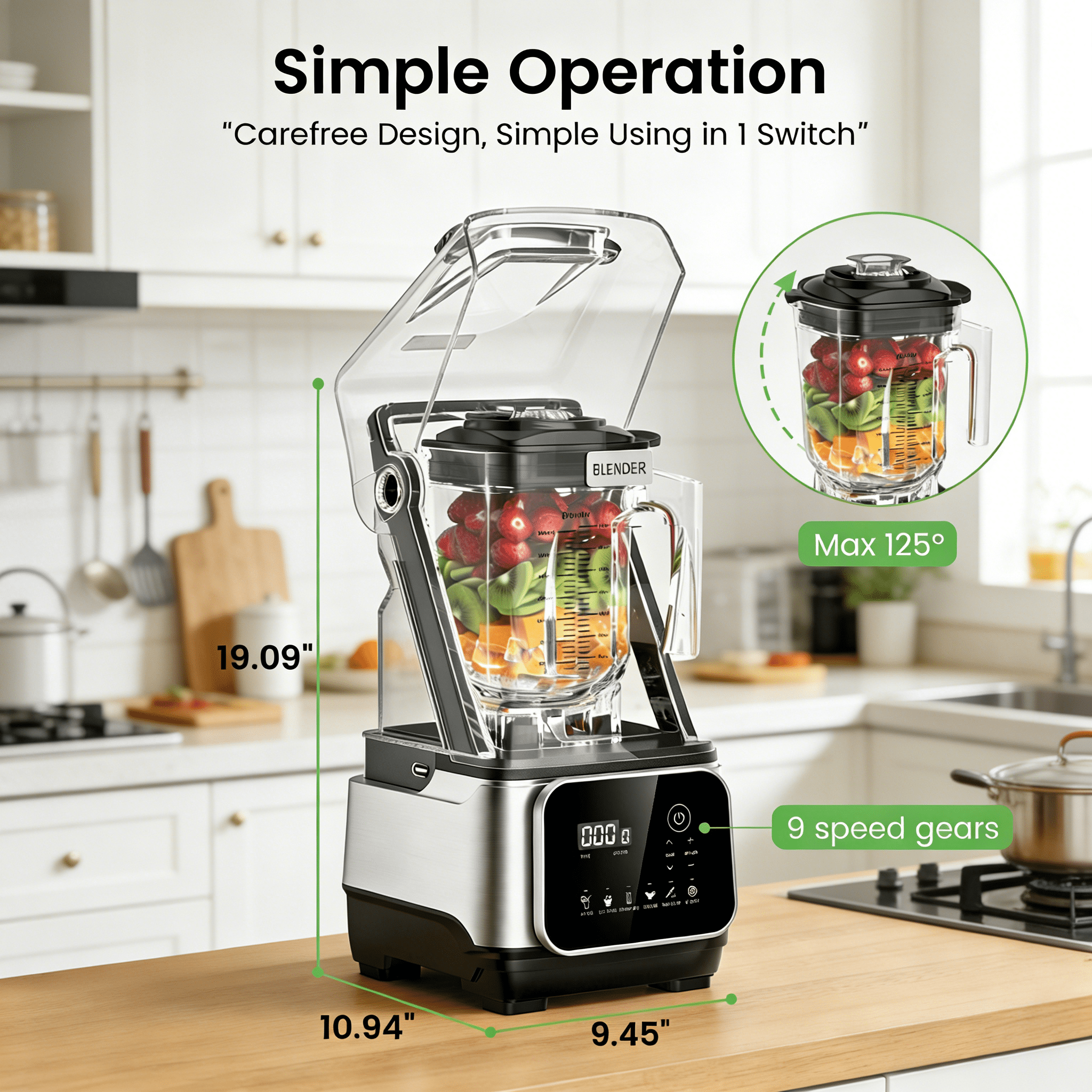 XUTUMM 68oz Commercial High Speed Blender with Self-Cleaning, Overheat Protection & Touch Screen Control, Soundproof Cover, 110V Compatible for Home & Commercial Use