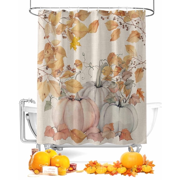 Fall Thanksgiving Shower Curtain Set ，Waterproof Fabric Shower Curtains Watercolor Pumpkin Maple Leaf Fruit Linen Shower Curtains for Bathroom,Bathroom Decor 36"x78"