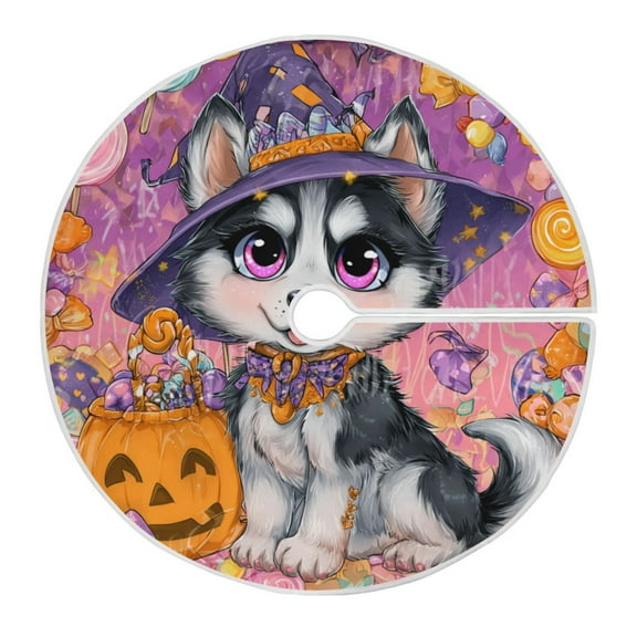 RMDQTR Festive Christmas Tree Skirt35.4x35.4in - Holiday Home Decor for Xmas Party Halloween Decoration Husky