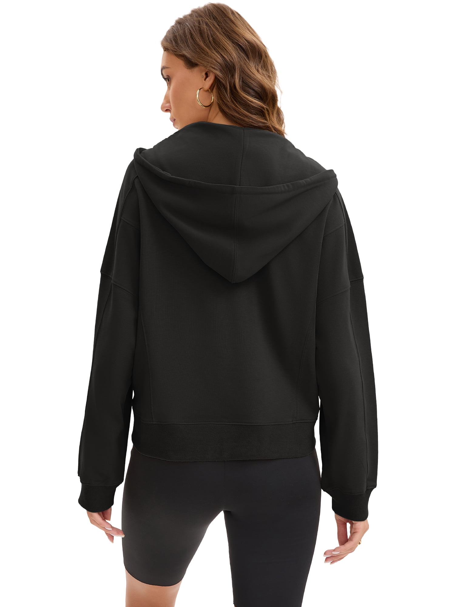 DARING DIVA Women's Stylish Cropped Half Zip Hoodie with Trendy Side Slits S Black