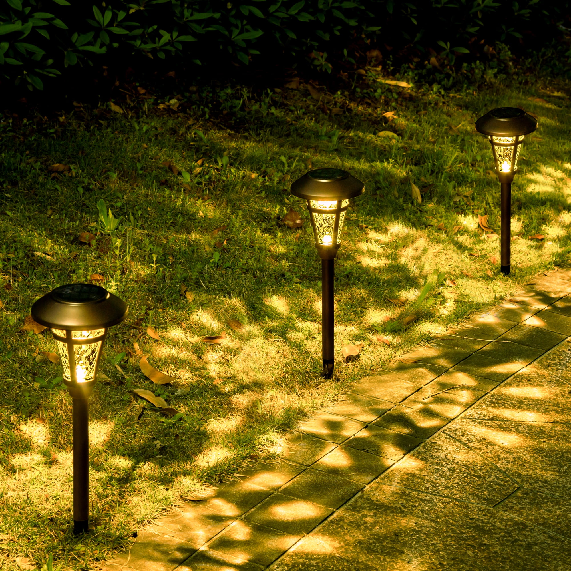 Solpex 6 Pcs Solar Outdoor Lights, Bronze Finshed Landscape Path Lights, Glass Lamp, Waterproof Led Solar Pathway Lights for Lawn, Patio, Yard, Garden, Pathway, Walkway and Driveway