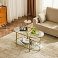 thumbnail image 2 of Ktaxon Rustic Coffee Table, Transparent Glass 2-Tier Oval Vintage Minimalist Design Center Table Rust Resistant Narrow Table for Living Room, Matte Gold, 2 of 6