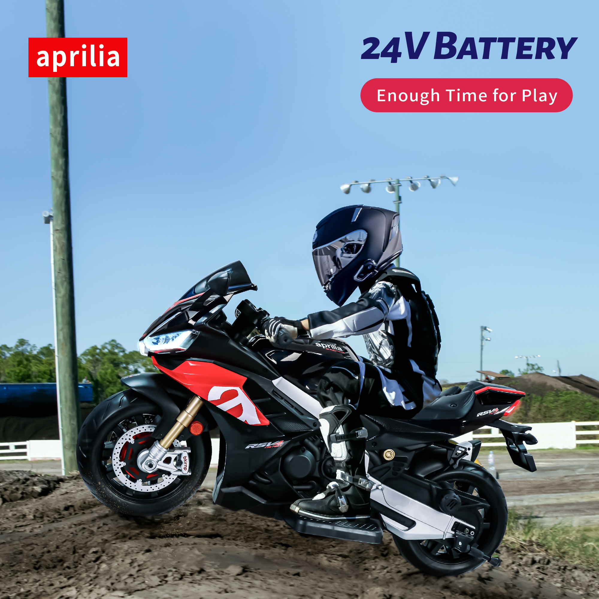 HEIMILI 24V Aprilia Kids Motorcycle Electric Motorbike Ride on Toy w/LED Lights Bluetooth Music Battery Powered 12MPH for Kids 3-6 Years Old